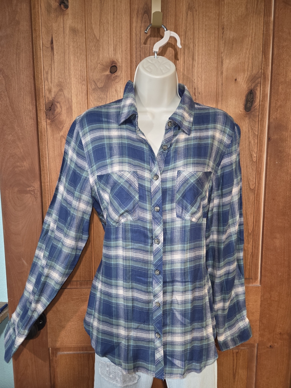 Maurices‎ Blue and Cream Plaid Button-Down Shirt
